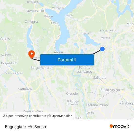 Buguggiate to Soriso map