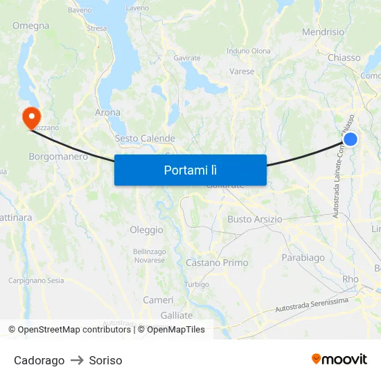 Cadorago to Soriso map