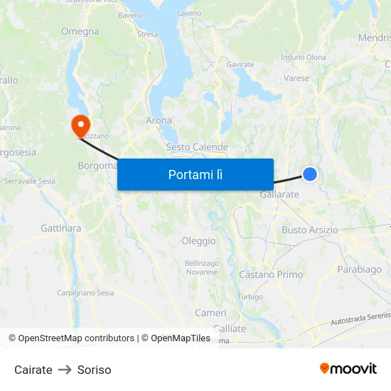 Cairate to Soriso map