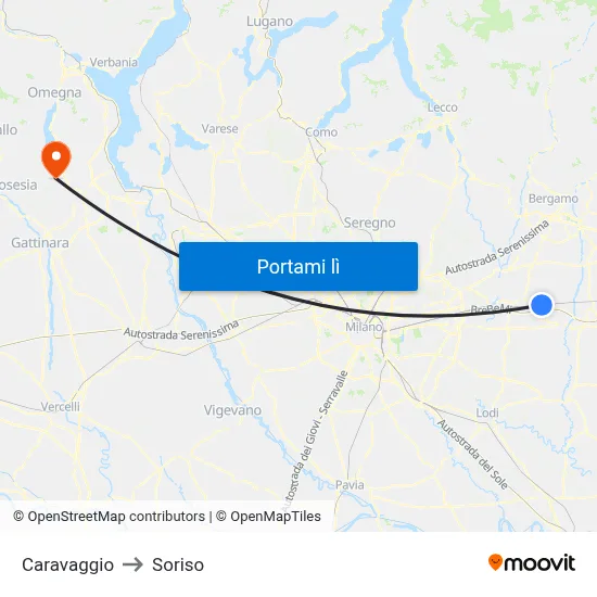 Caravaggio to Soriso map