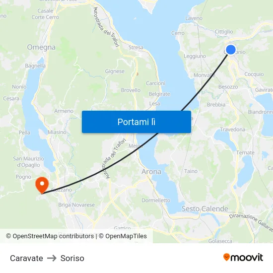 Caravate to Soriso map