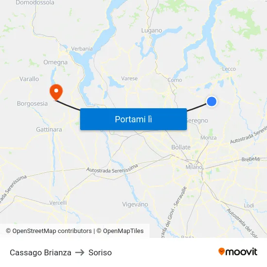 Cassago Brianza to Soriso map