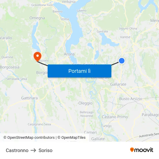 Castronno to Soriso map