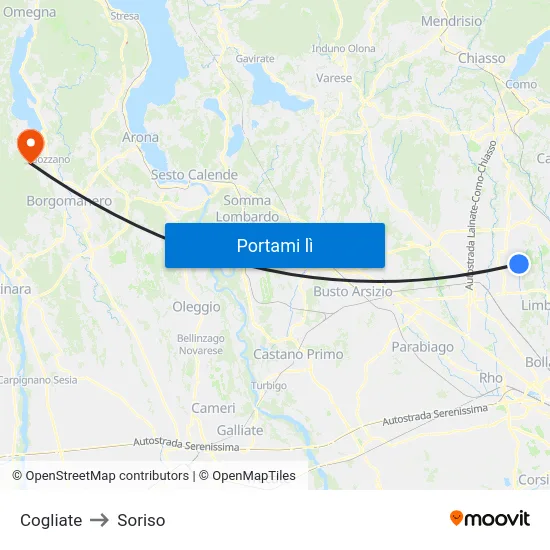 Cogliate to Soriso map