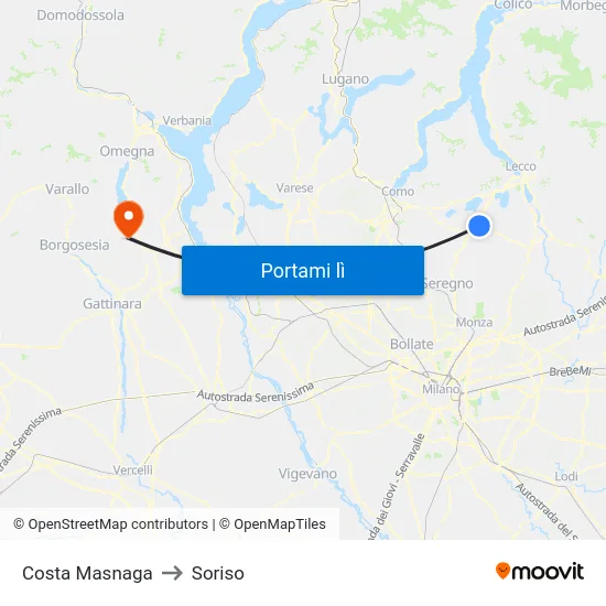 Costa Masnaga to Soriso map