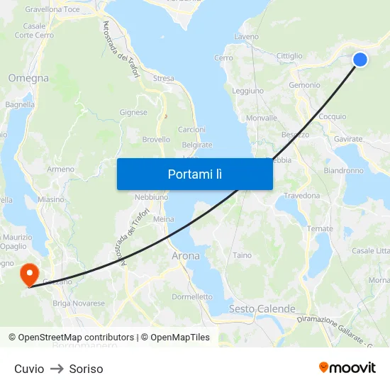 Cuvio to Soriso map