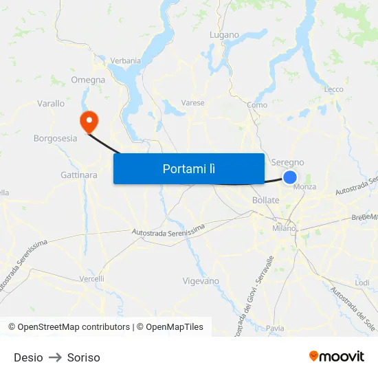 Desio to Soriso map