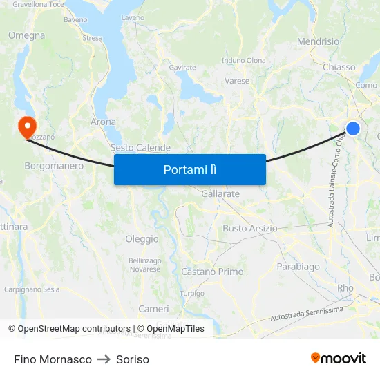 Fino Mornasco to Soriso map