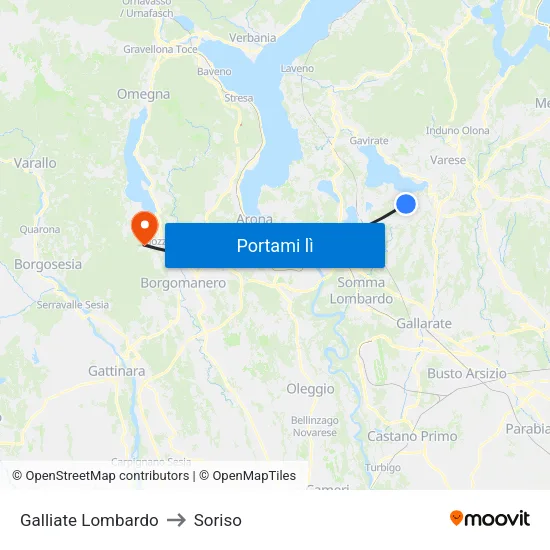 Galliate Lombardo to Soriso map