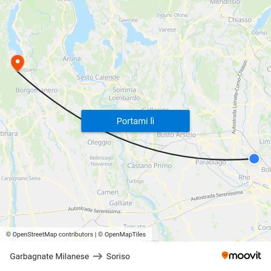 Garbagnate Milanese to Soriso map