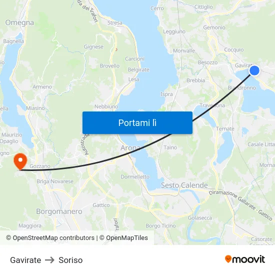 Gavirate to Soriso map