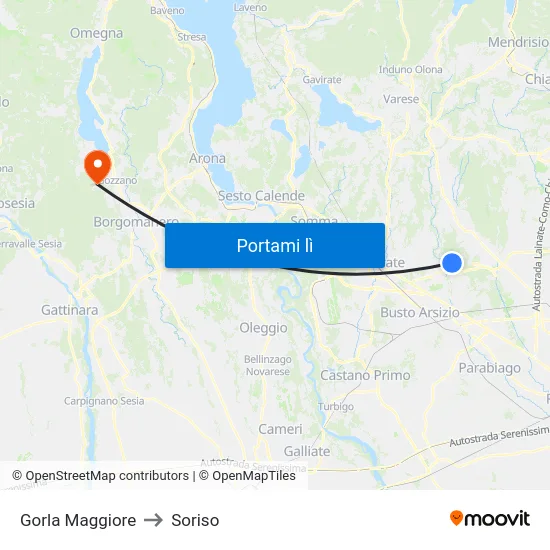 Gorla Maggiore to Soriso map