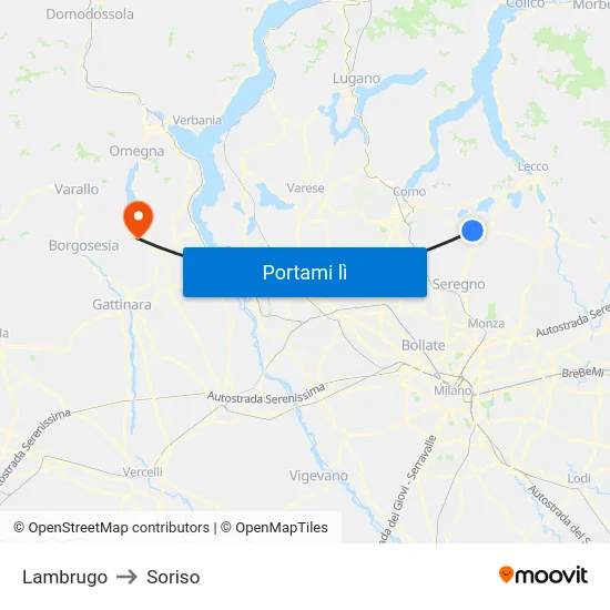 Lambrugo to Soriso map