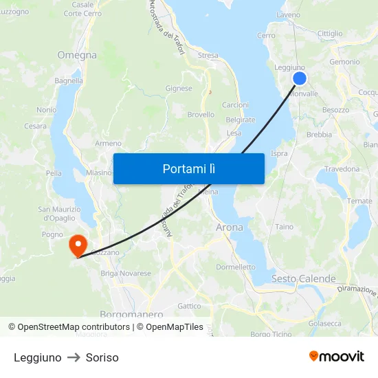 Leggiuno to Soriso map