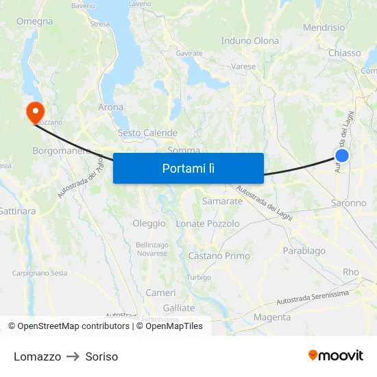 Lomazzo to Soriso map