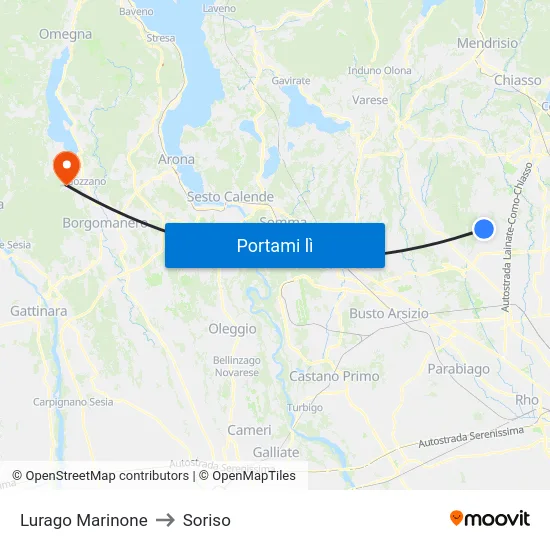 Lurago Marinone to Soriso map