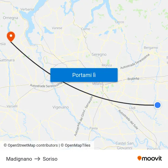 Madignano to Soriso map
