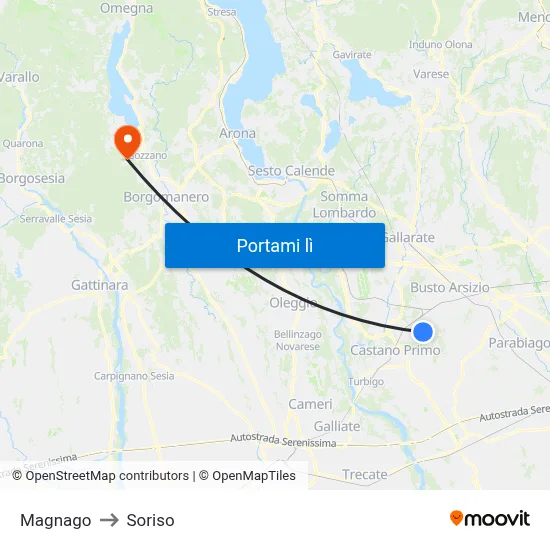 Magnago to Soriso map
