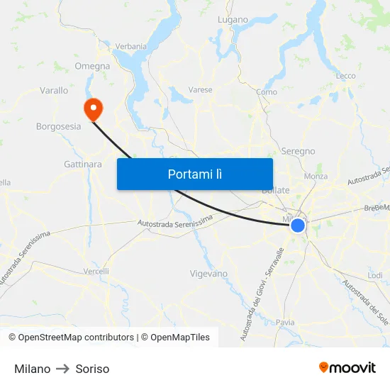 Milano to Soriso map