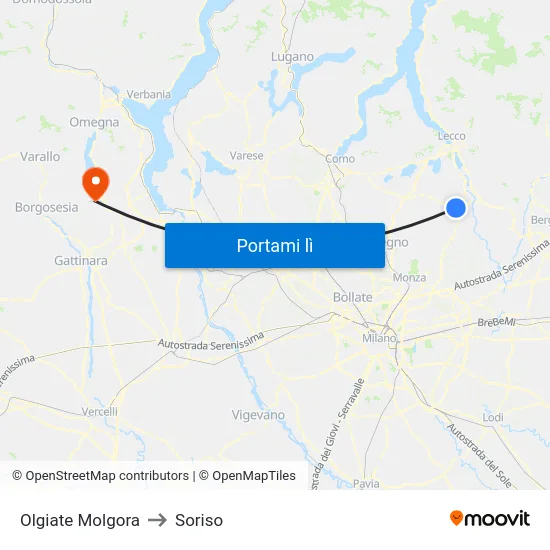 Olgiate Molgora to Soriso map