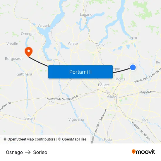 Osnago to Soriso map