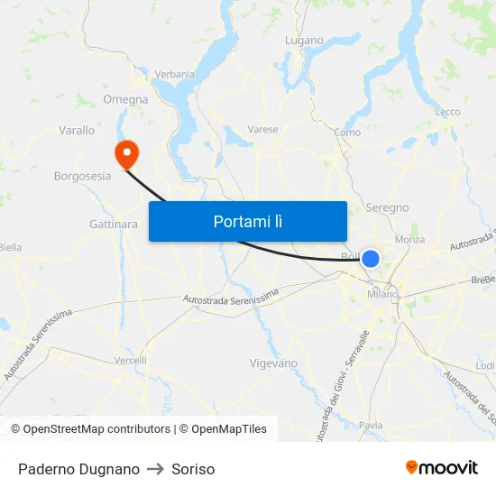 Paderno Dugnano to Soriso map