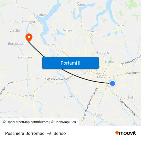 Peschiera Borromeo to Soriso map