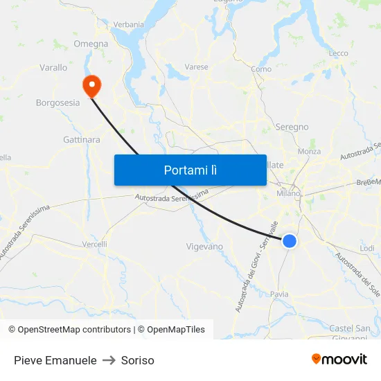 Pieve Emanuele to Soriso map