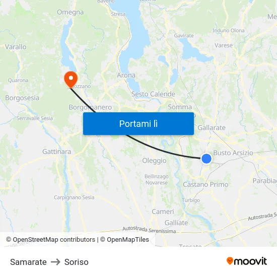 Samarate to Soriso map