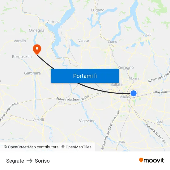 Segrate to Soriso map