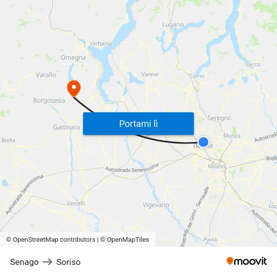 Senago to Soriso map