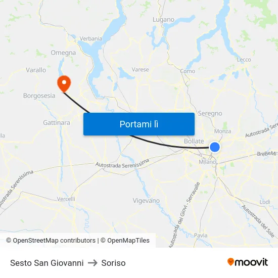 Sesto San Giovanni to Soriso map