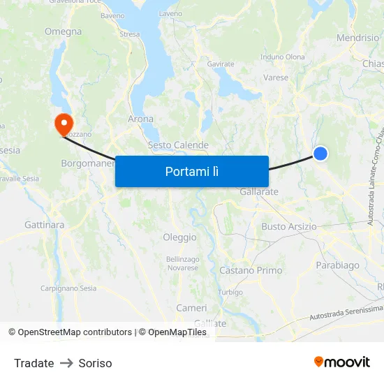 Tradate to Soriso map