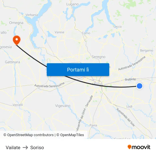 Vailate to Soriso map
