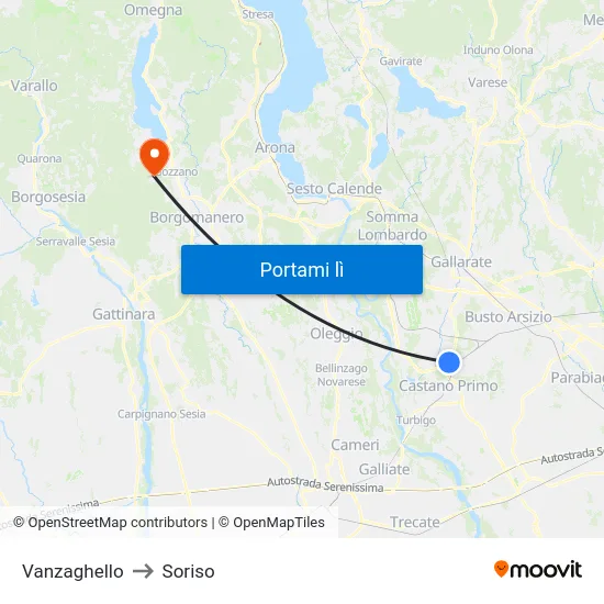 Vanzaghello to Soriso map