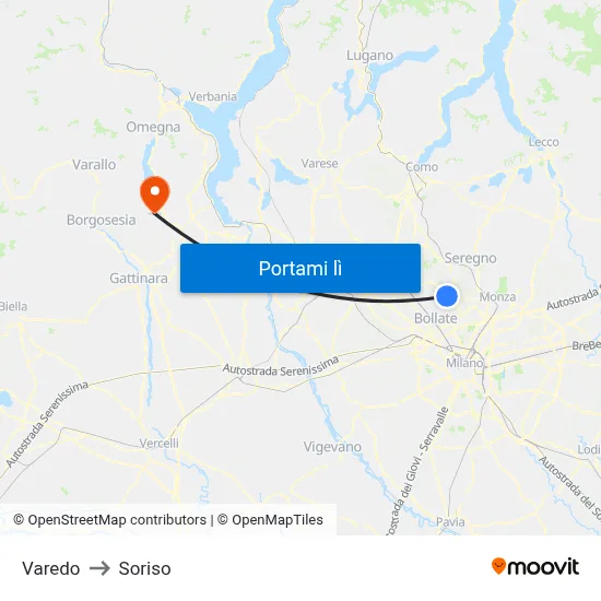 Varedo to Soriso map