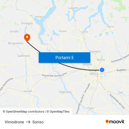 Vimodrone to Soriso map