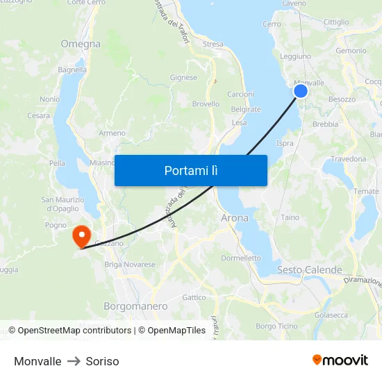 Monvalle to Soriso map