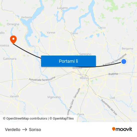 Verdello to Soriso map