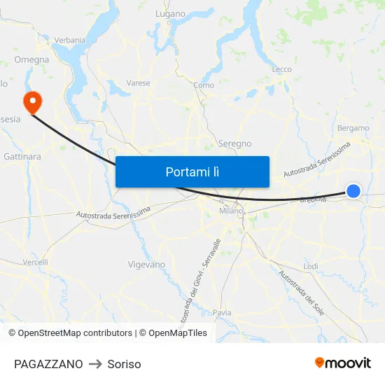 PAGAZZANO to Soriso map