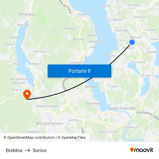 Brebbia to Soriso map