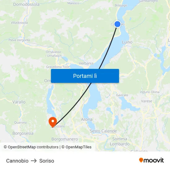 Cannobio to Soriso map
