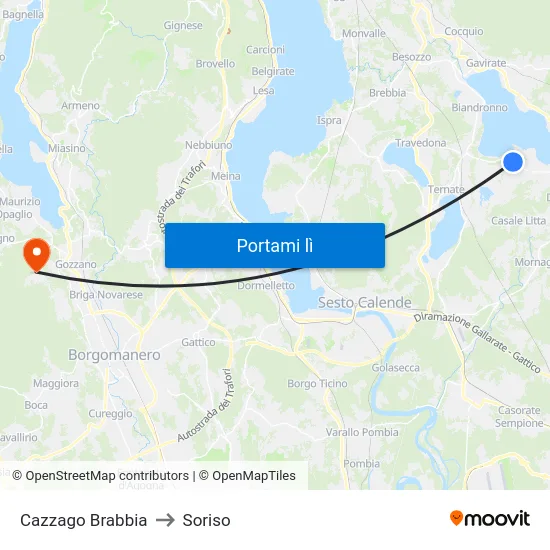 Cazzago Brabbia to Soriso map