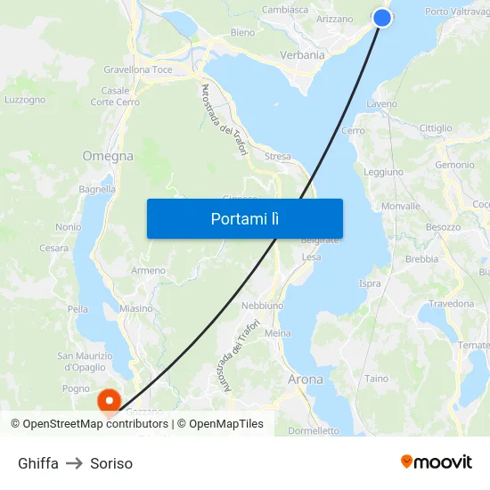 Ghiffa to Soriso map