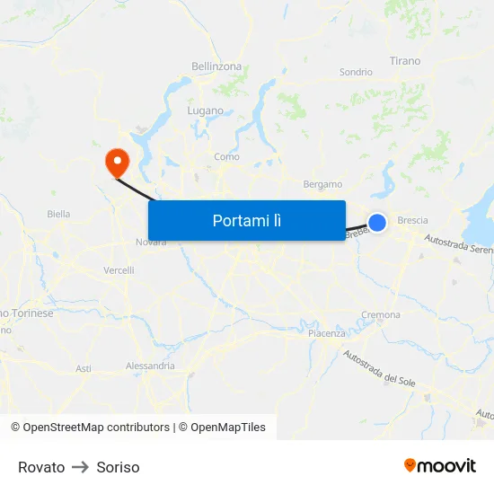 Rovato to Soriso map