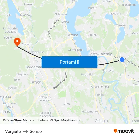 Vergiate to Soriso map