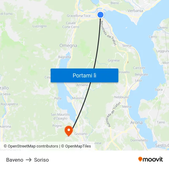 Baveno to Soriso map