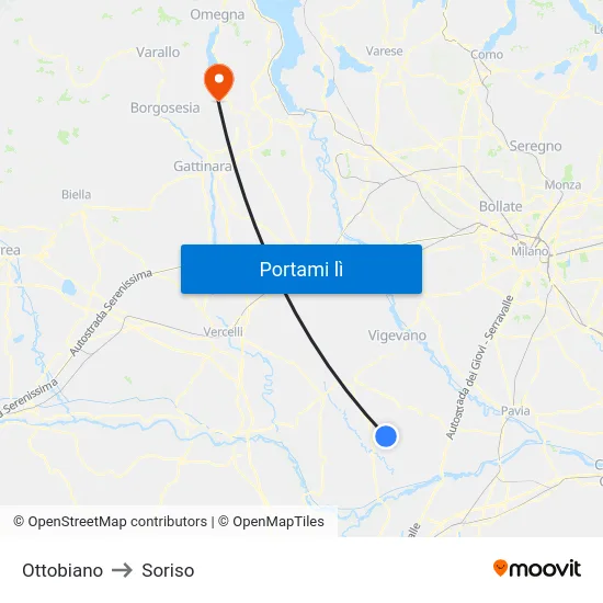 Ottobiano to Soriso map