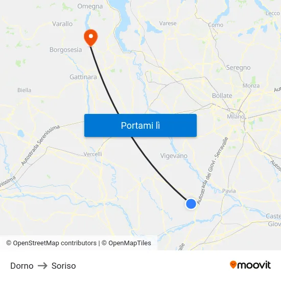 Dorno to Soriso map