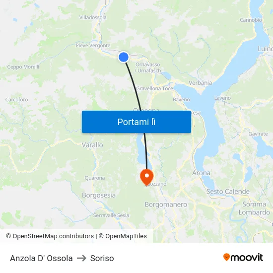 Anzola D' Ossola to Soriso map